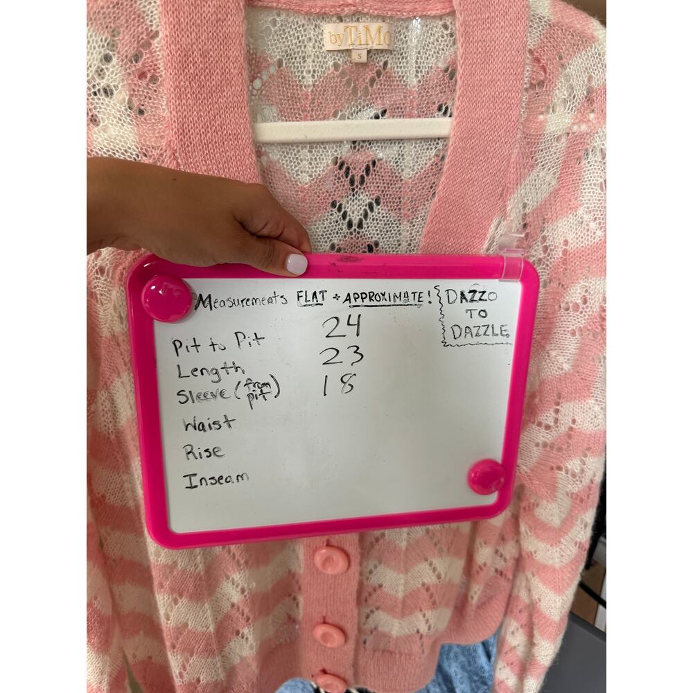 BYTIMO Wool Mohair Knit Pink Chevron Striped Button Down Cardigan | Small - Picture 2 of 10